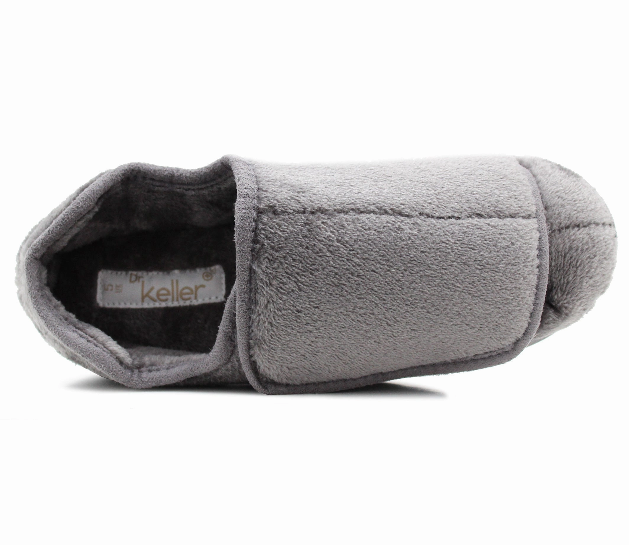 Dr Keller Mens Grey Diabetic Touch Fasten Wide Opening Slippers Lightweight Slip On Soft House Shoes Kitten Slippers