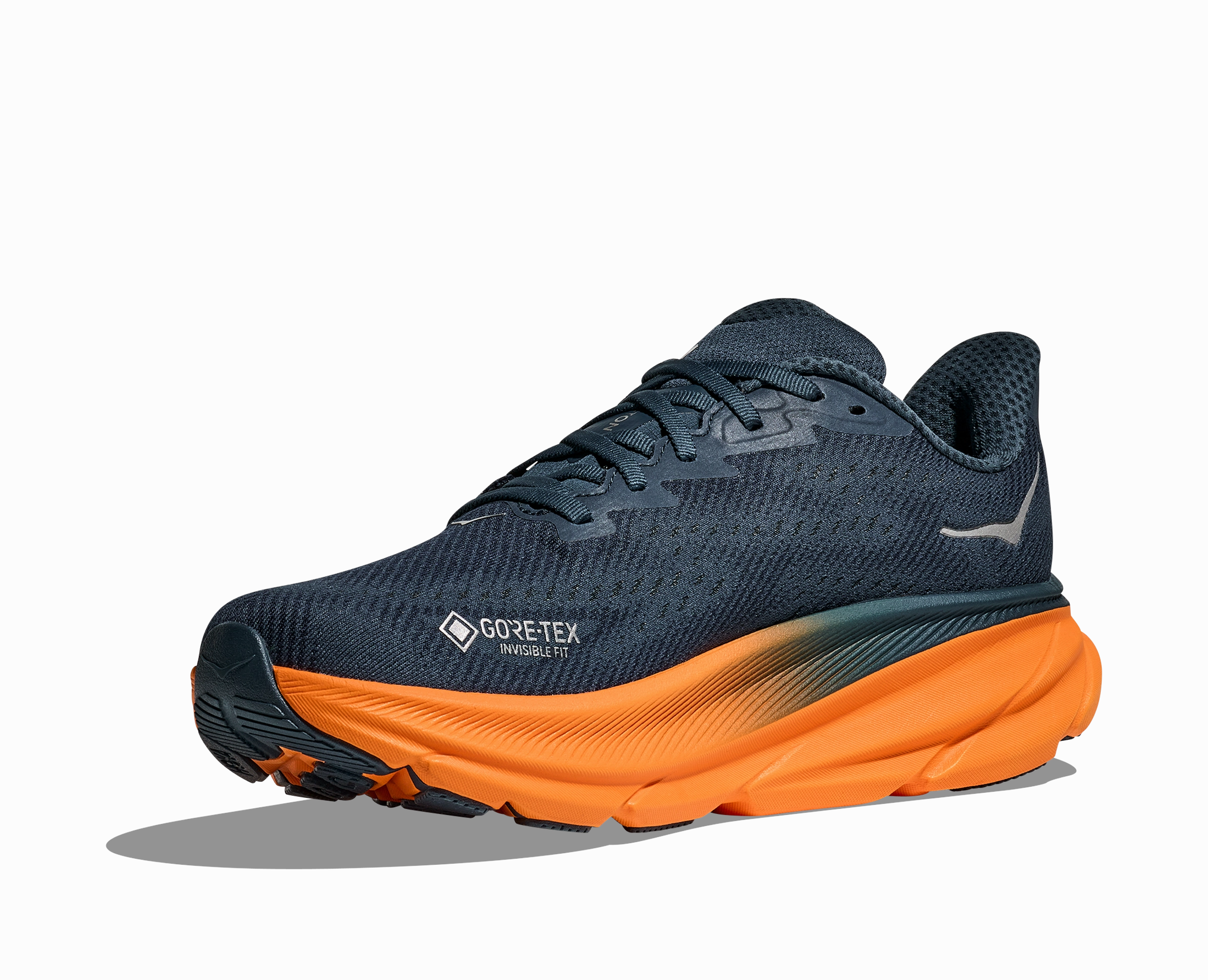 Pearl Izumi Waterproof Shoes Men's HOKA Clifton 9 GTX  Running Shoe in Stormy Skies / Orange Zest