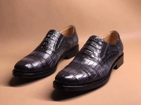 Crocodile Shoes Dark Grey Crocodile Leather Lace Up Shoes Camden Leather Oxfords