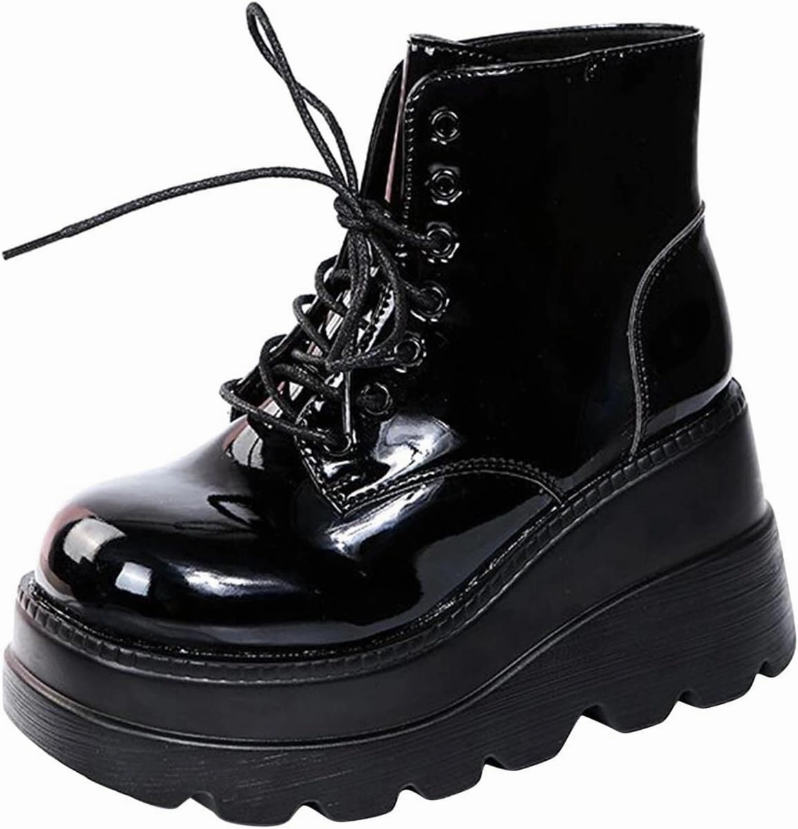 Ctreela Gothic Platform Booties for Women Black PU Leather Chunky Block Heel Boots Combat Ankle Boot Punk Motorcycle Wedges Cowgirl Boots Sale