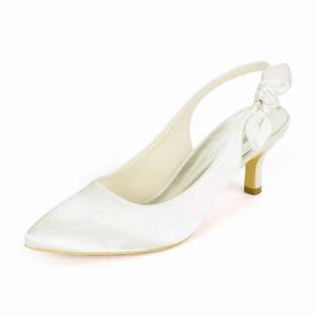 Toe Bow for Women White with Tie Heels Slingback - Pointed Lace-up Casual Dress Shoes