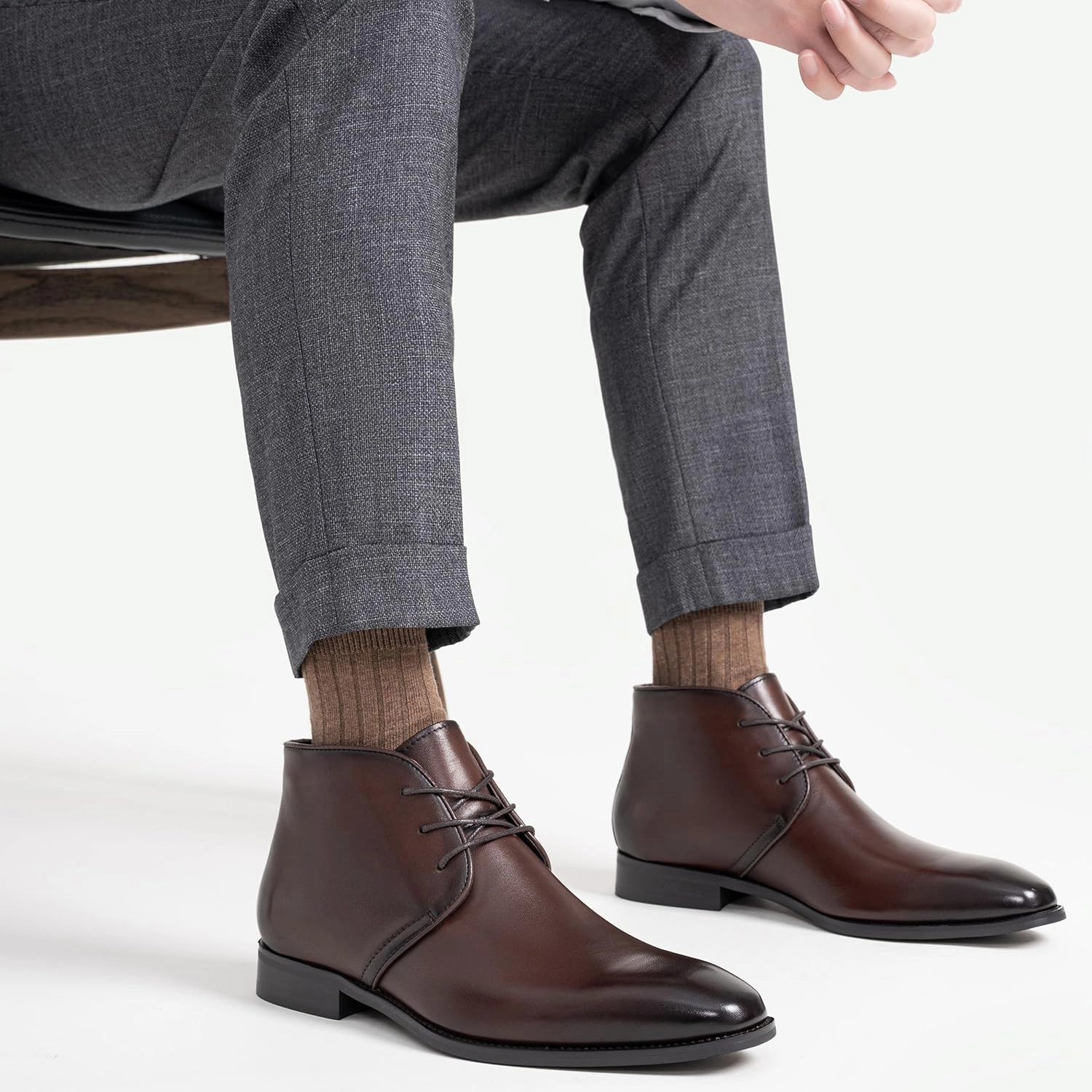 Jousen Leather Boots for Men Dress Classic Mens Boots Polish Retro Ankle Chukka Boots Mens High Heel Boots