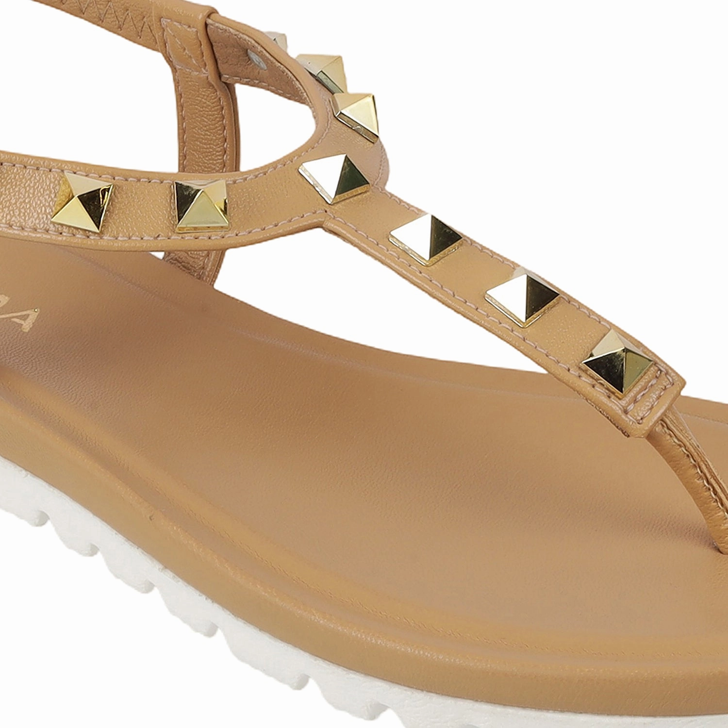 Wide Fit Slip Ons Lazera Women's Studded T-Strap Flats (1540)