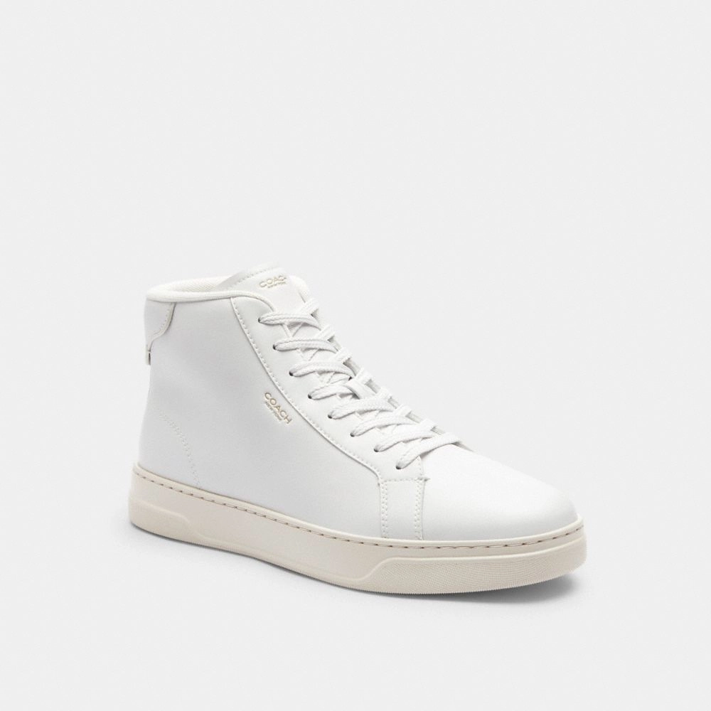 Block High Heel Platform Shoes Coach High Line High Top Sneaker Optic White