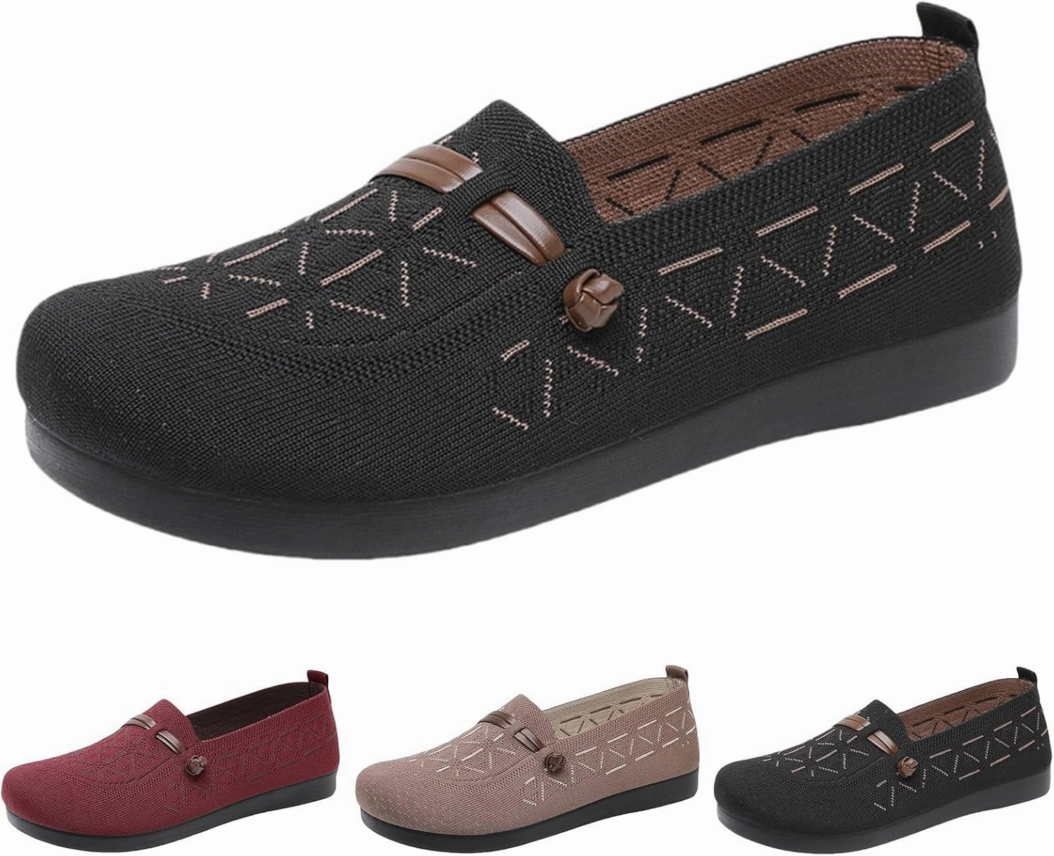 Teacher Sneakers Women's Mesh Casual Shoes Knit Slip On Walking Shoes Wide Width Dress Flat Breathable Flying Woven Orthopedic Sneaker