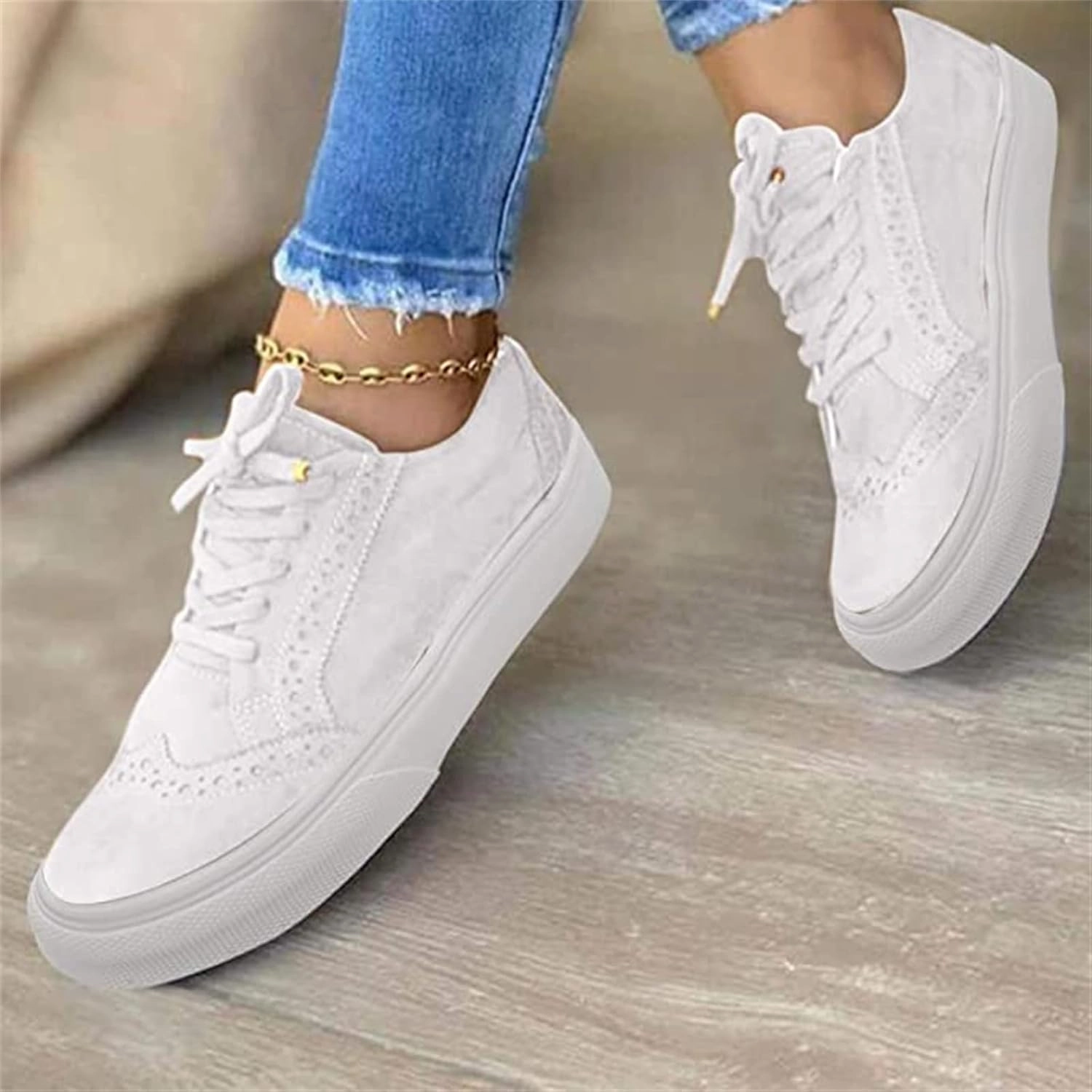 Solomons Sneakers Ladmiple Shoes For Women Sneakers Trendy Low Top Lace-up Walking Shoes Fashion Summer Slip On Platform Flats Loafers