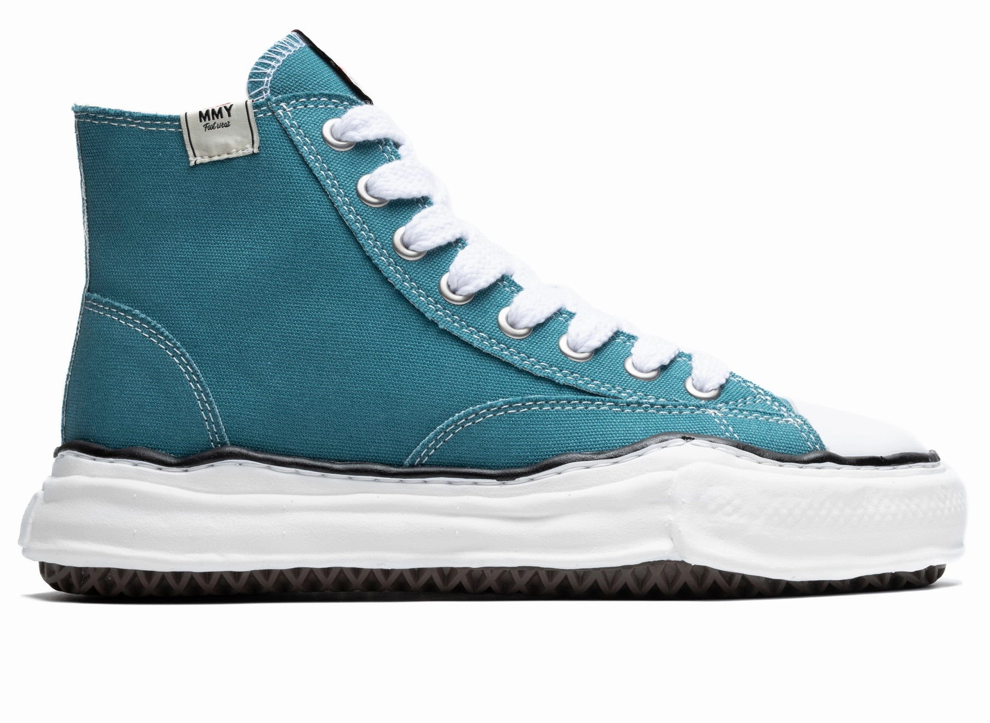 Maison Mihara Yasuhiro High Top Lace Up Sneaker in Blue High Heeled Cowgirl Boots