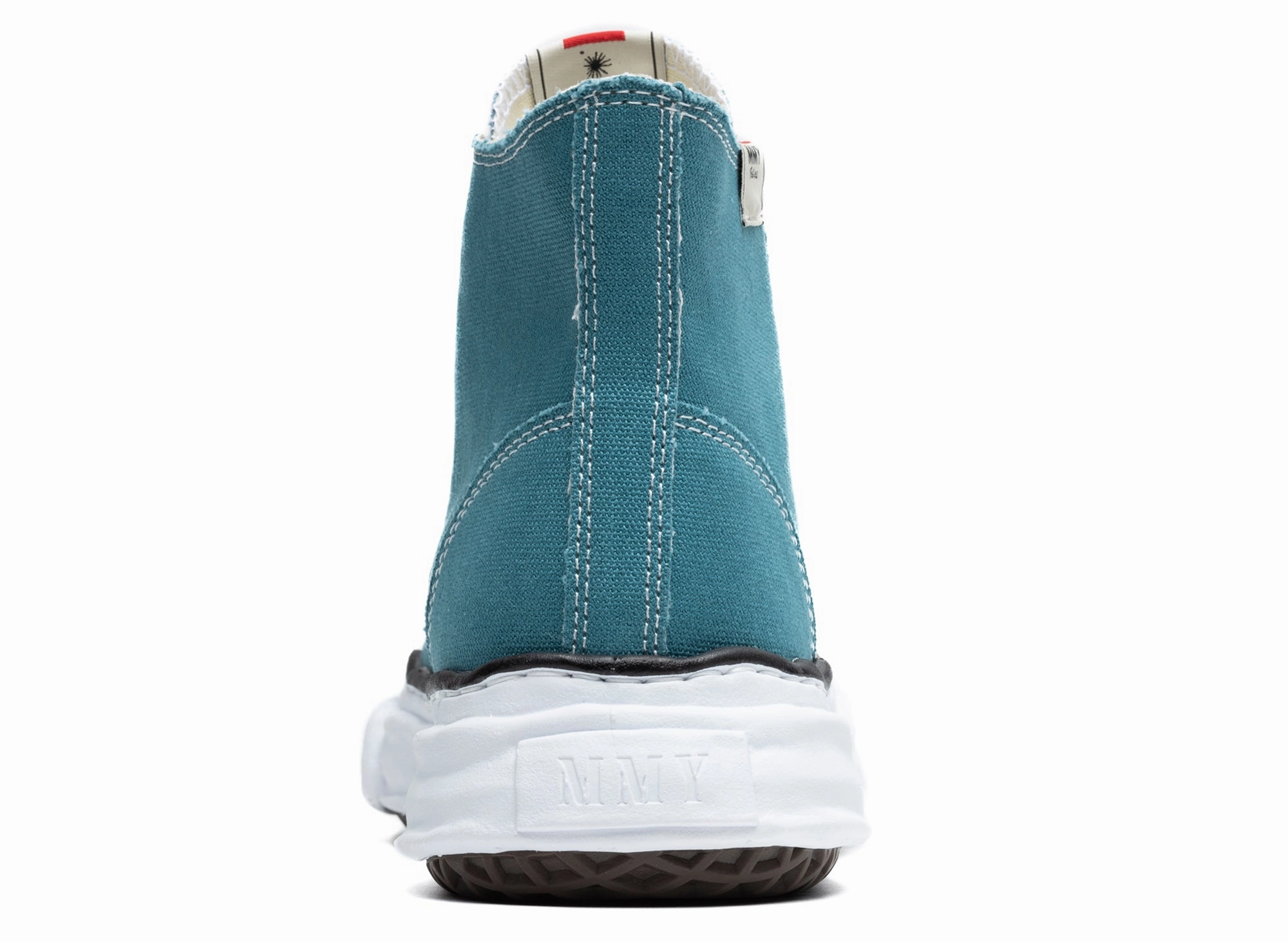 Kitten Heel Knee High Boots Wide Calf Maison Mihara Yasuhiro High Top Lace Up Sneaker in Blue