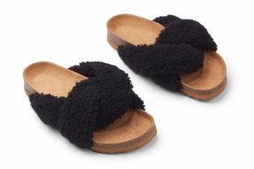 Lilly Cross Slipper Leather Wool Slippers