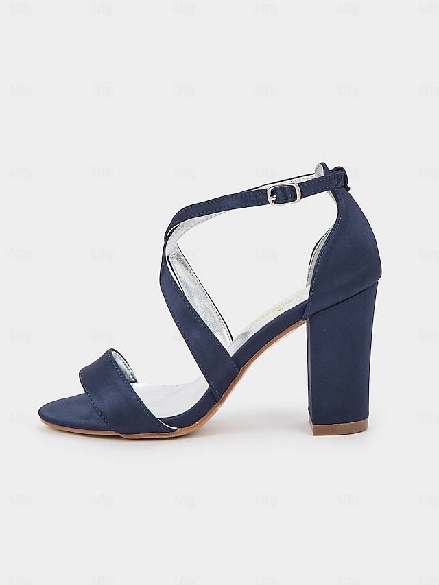 Elegant Strappy  Women's Heel Satin Sandals Block Sandals Whitehouse