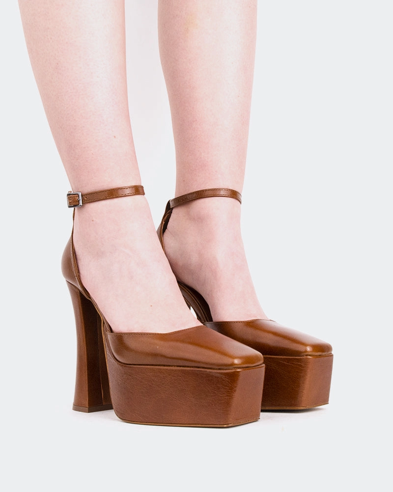Cabaret Tan Leather/Cuir Ocre High Heel Platform Stilettos