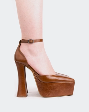 High Heel Strappy Sandals Cabaret Tan Leather/Cuir Ocre