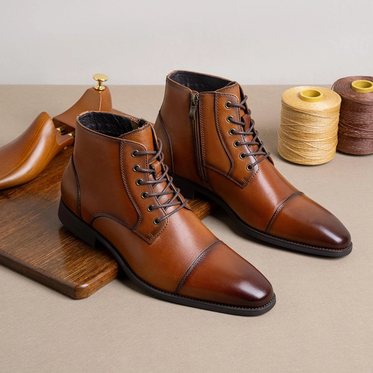 Jousen Mens Boots Leather Dress Boots for Mens Cap-Toe Fashion Boots for Men Son Of Sandlar Boots