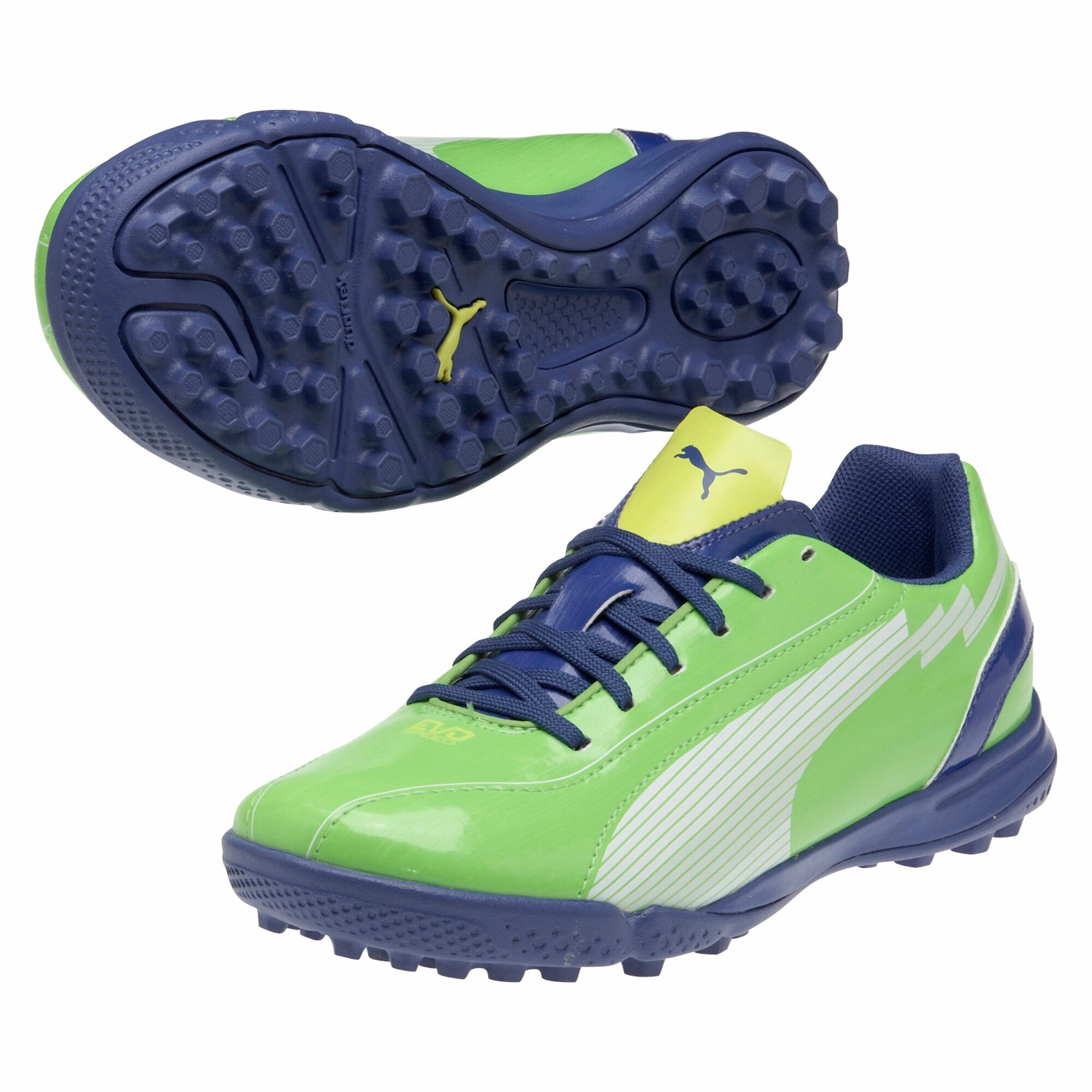 PUMA EvoSpeed 5 TT Kids Soccer Soccer Shoes - Green-White Purple Soccer Cleats Youth