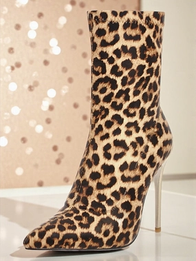 Leopard Boots Stiletto Pointed - Women's Sexy Ankle Print Tribal Boots