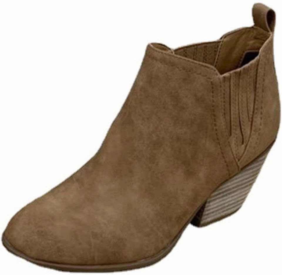 Arya Boots Stacked Heel Slip-on Boots Retro Western Cowgirl Chelsea Ankle Booties Chunky Block Low Heel Wild Shoes for Women