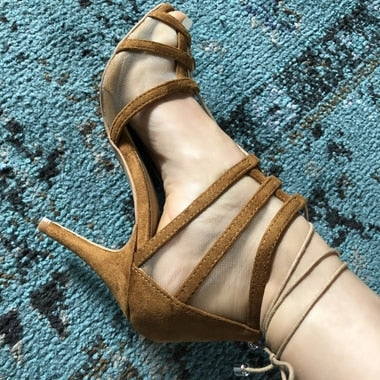 Hsn Dress Shoes Aleeya - Adjustable Suede and Mesh Dress and Dance Sandal (Street Sole)