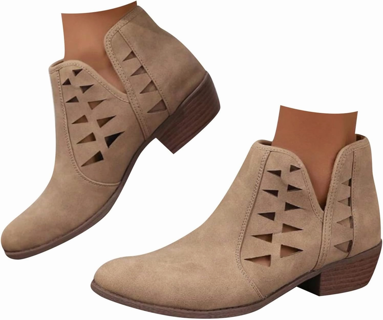 Square Toe Cowboy Boots Men Fashion Women Low Heel Boots Casual Boots Ankle Booties Suede Flock Pointed Toe Pull on Short Boots Rubber Sole