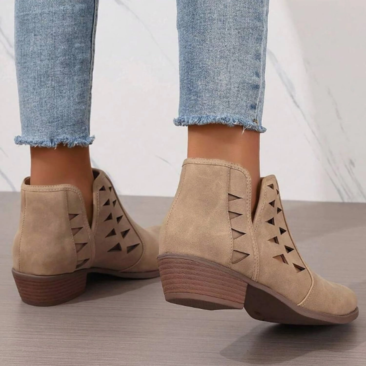 King Toe Boots Fashion Women Low Heel Boots Casual Boots Ankle Booties Suede Flock Pointed Toe Pull on Short Boots Rubber Sole