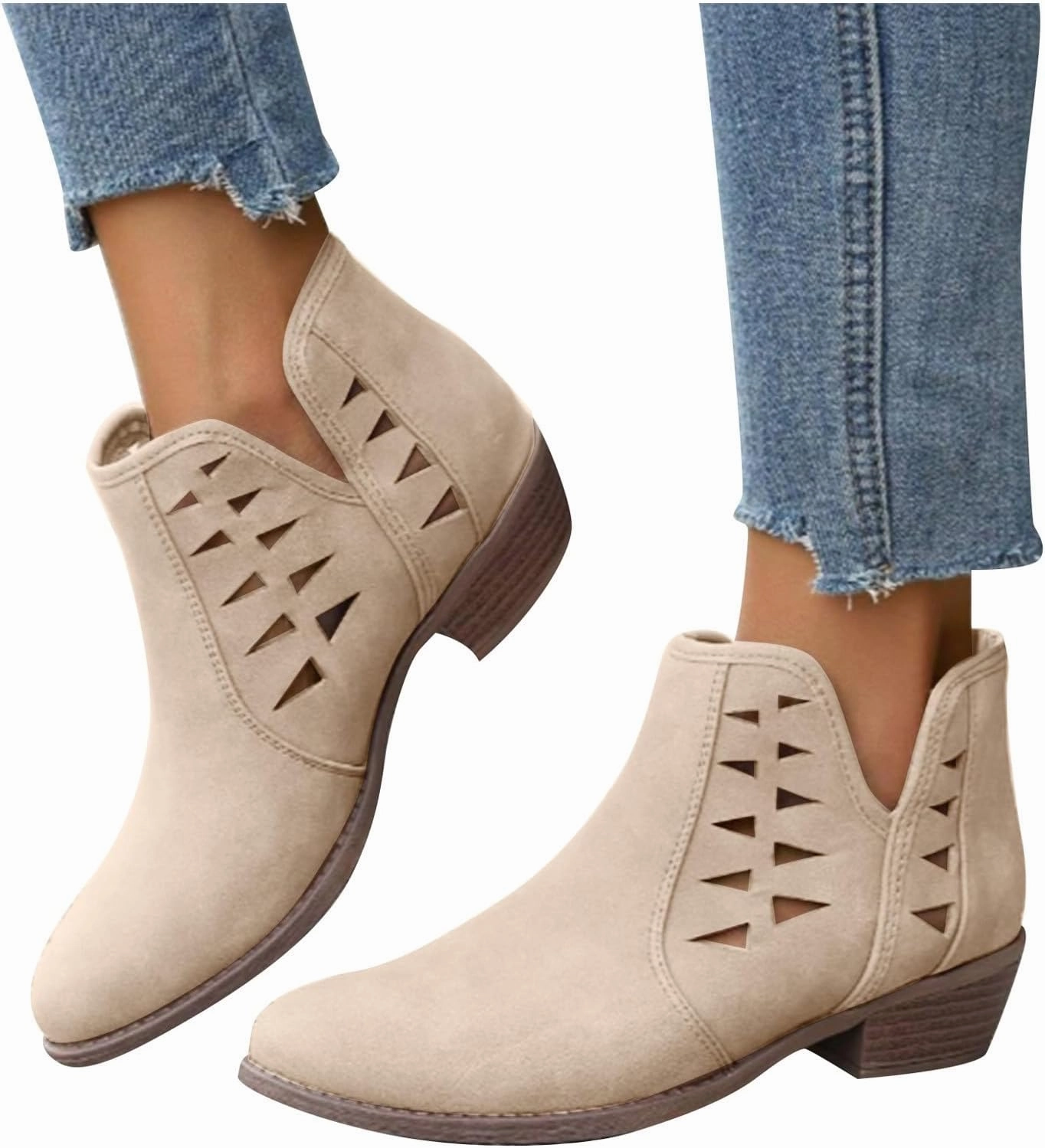 Fashion Women Low Heel Boots Casual Boots Ankle Booties Suede Flock Pointed Toe Pull on Short Boots Rubber Sole Slouch Boots