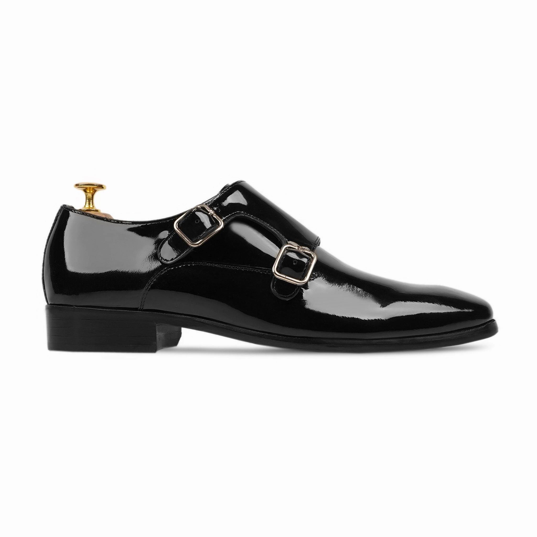 High Heel Princess Shoes Herning - Men's Black Patent Leather Double Monkstrap