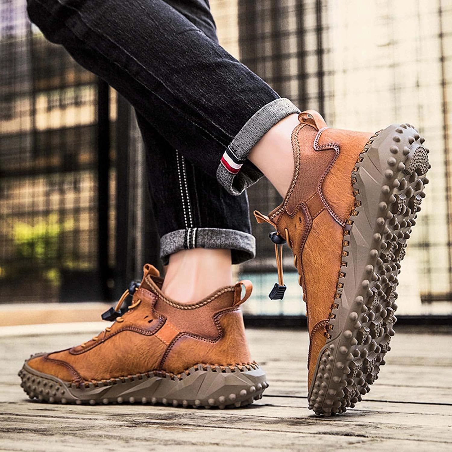 Mens Hiking Shoes, Mens Leather Boots, Slip-Ons Lightweight Comfortable Casual Chukka Boots Mens Fashion Sport Business Wide Toe Box Hiking Boots