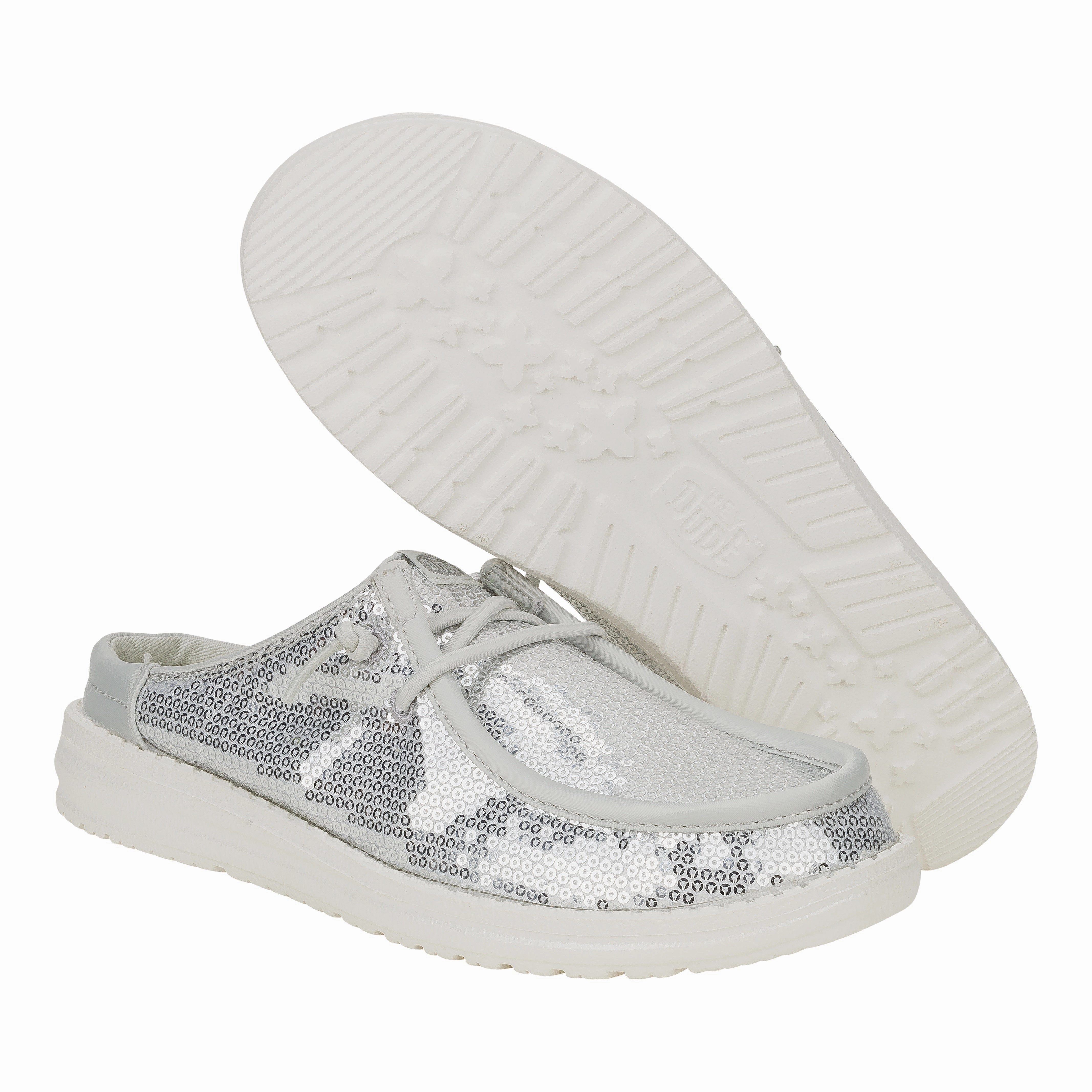 Wendy Slip Sequin - White Wedge Sole Slip On Boots