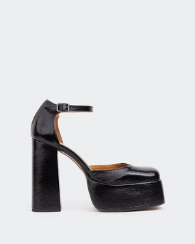 High Heel Shoes Locking Ankle Straps Azucar Black Naplack