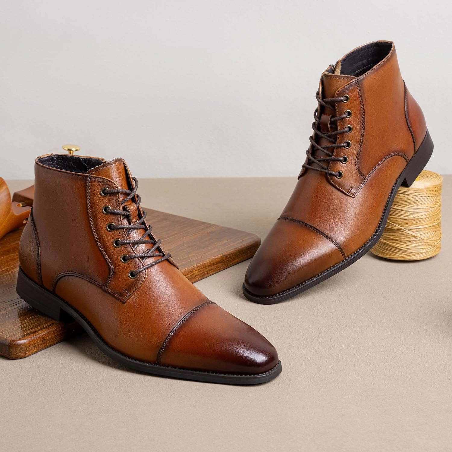 Jousen Mens Boots Leather Dress Boots for Mens Cap-Toe Fashion Boots for Men Warmest Winter Boots