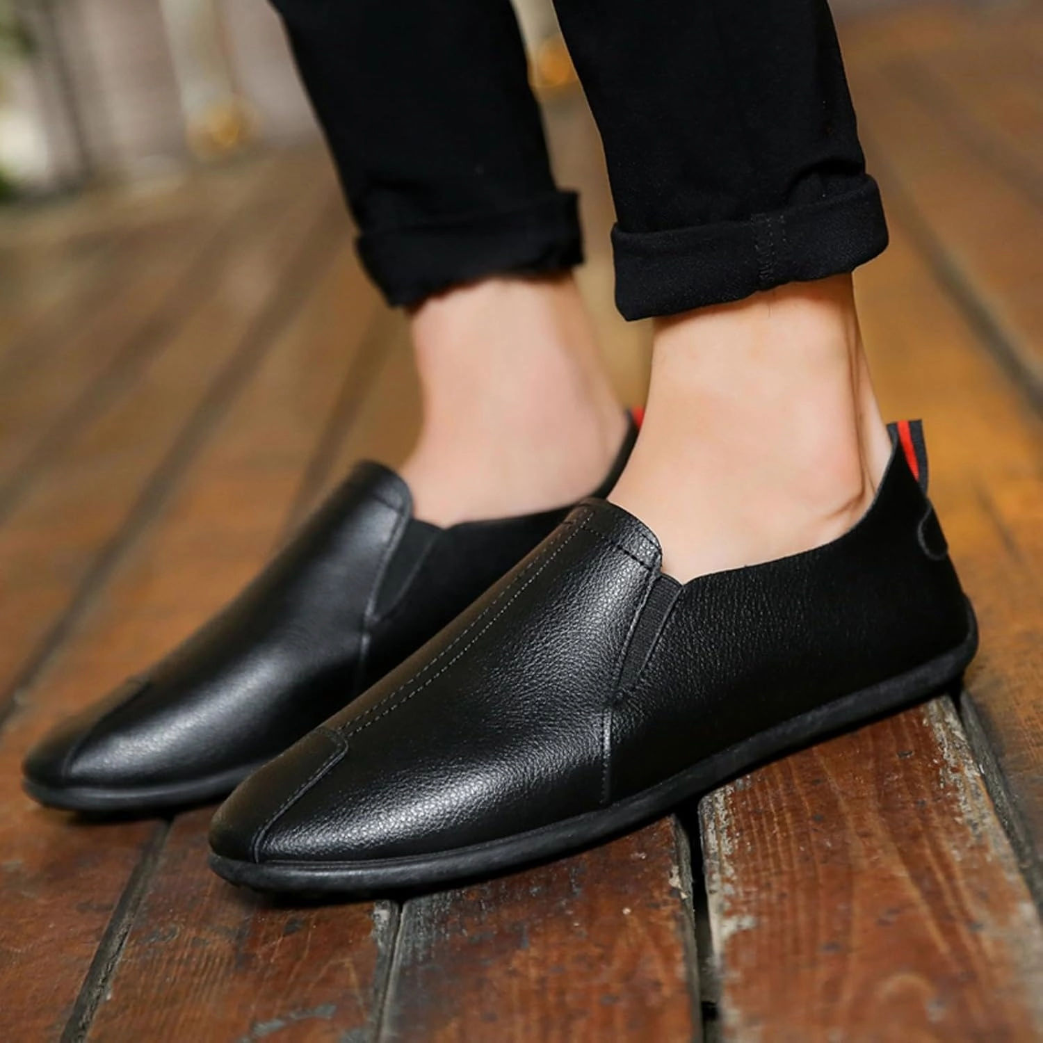 Leisure Men's Four Seasons Non Slip Flat Round Toe Breathable Slip On Lazy Leisure Casual Dress Shoes for Men Size 8 Cushion 6. NULL