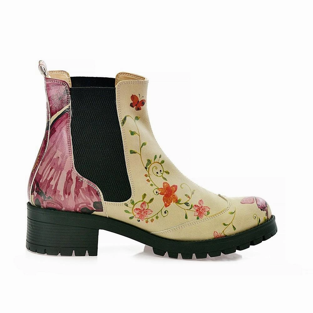Flowers Short Boots LAS103 Boots Low Heel Dress Boots
