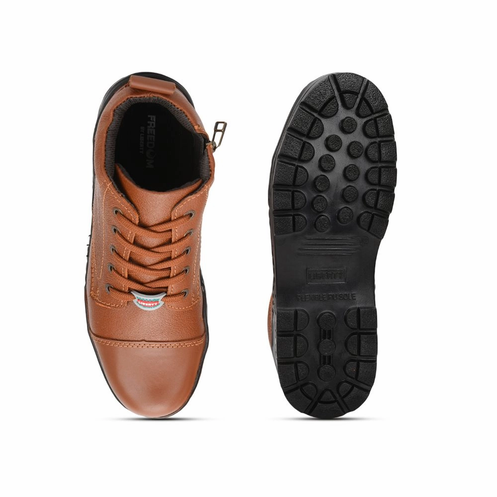 High Heels Opyum Freedom Casual Tan Police Leather High Ankle Boot with ZIP VEER-2 By Liberty