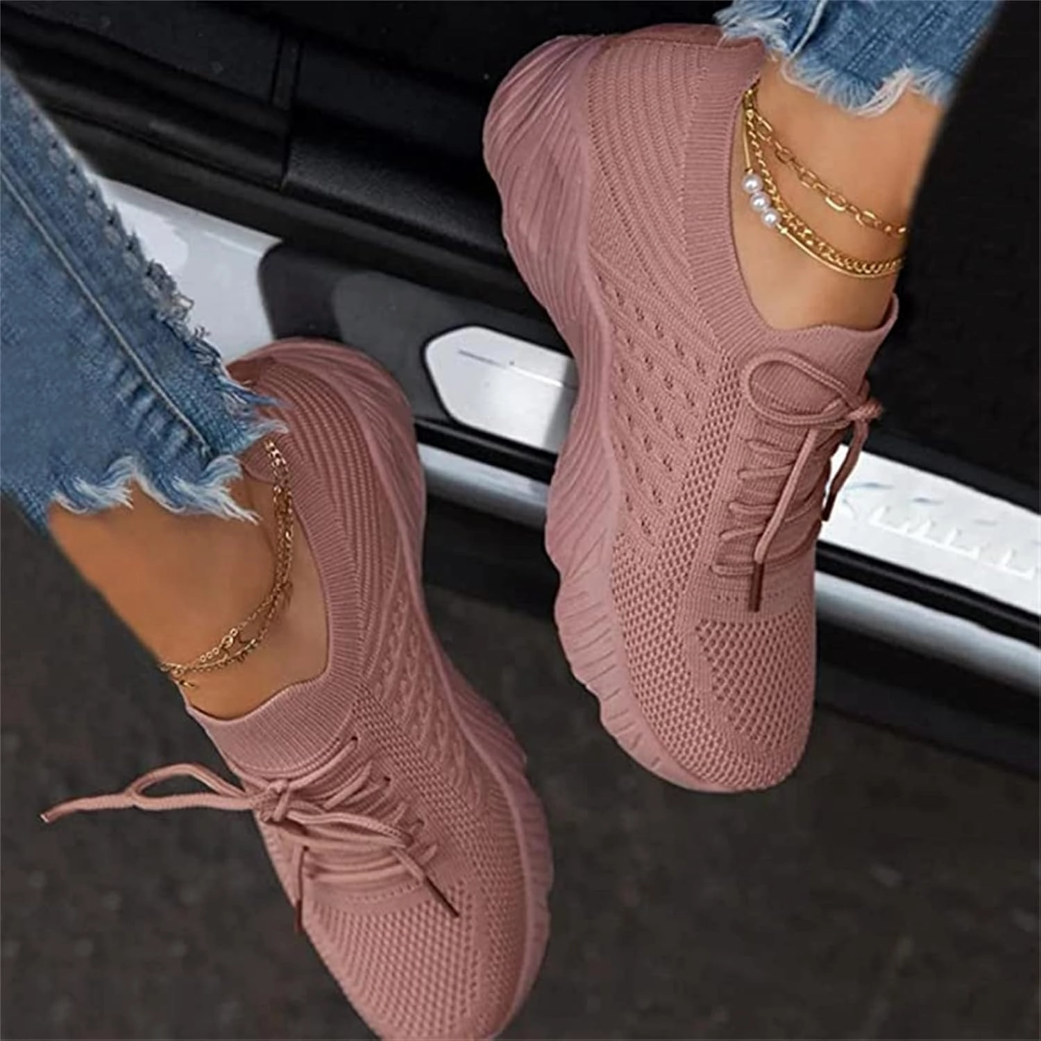 Ladmiple Walking Sneakers For Women Wide Width Athletic Running Shoes Slip On Mesh Athletic Tennis Workout Sneakers Platform Nike Sneakers