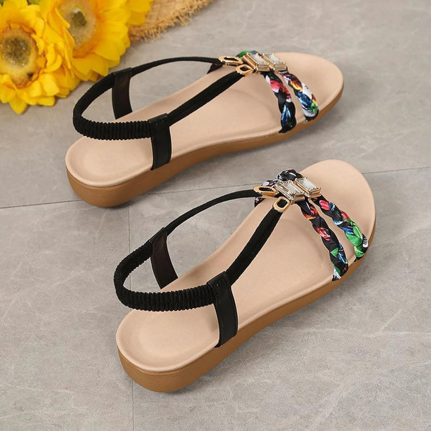 Osiris Sneakers Summer Sandals for Women Bohemian Pearl Crystal Flat Sandal Open Toe Slip-On Casual Walking Shoes Comfortable Ankle Strap Outdoor Beach Shoes Orthopedic Arch Support Sandals