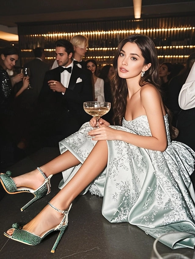 Stiletto Women's Rhinestone with Sandals Heel Embellished