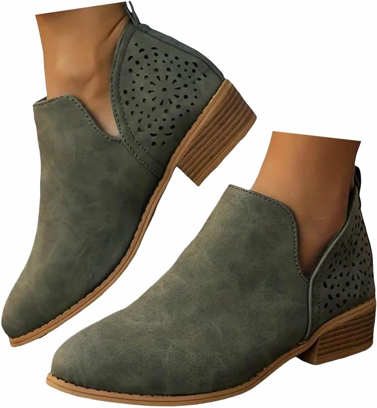 Ankle Boots for Women Fall Boots for Women 2024 Pointed Toe Chunky Heel Slip on V Cut Lightweight Comfy Women Boots Boots Height Boost