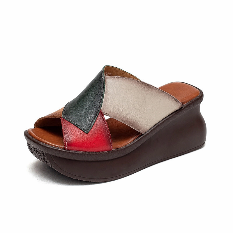 Sofft Sandals Amazon Women Summer Retro Leather Wedge Slide Sandals