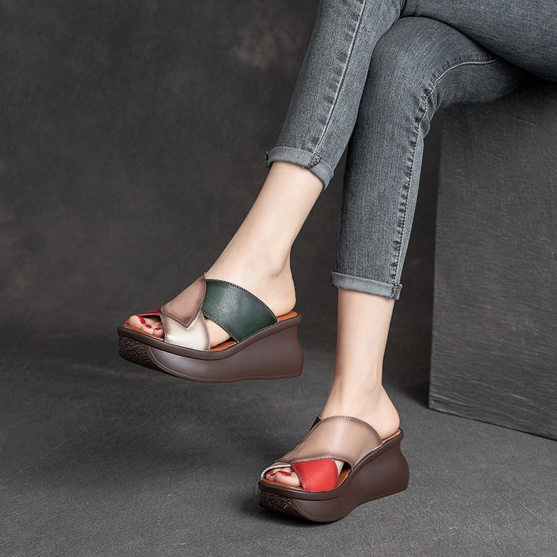 Pikolinos Sandals Women Summer Retro Leather Wedge Slide Sandals