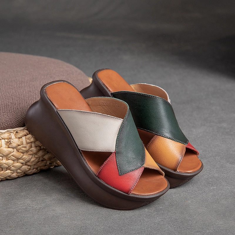 Women Summer Retro Leather Wedge Slide Sandals Sandals Royal Resort Reviews