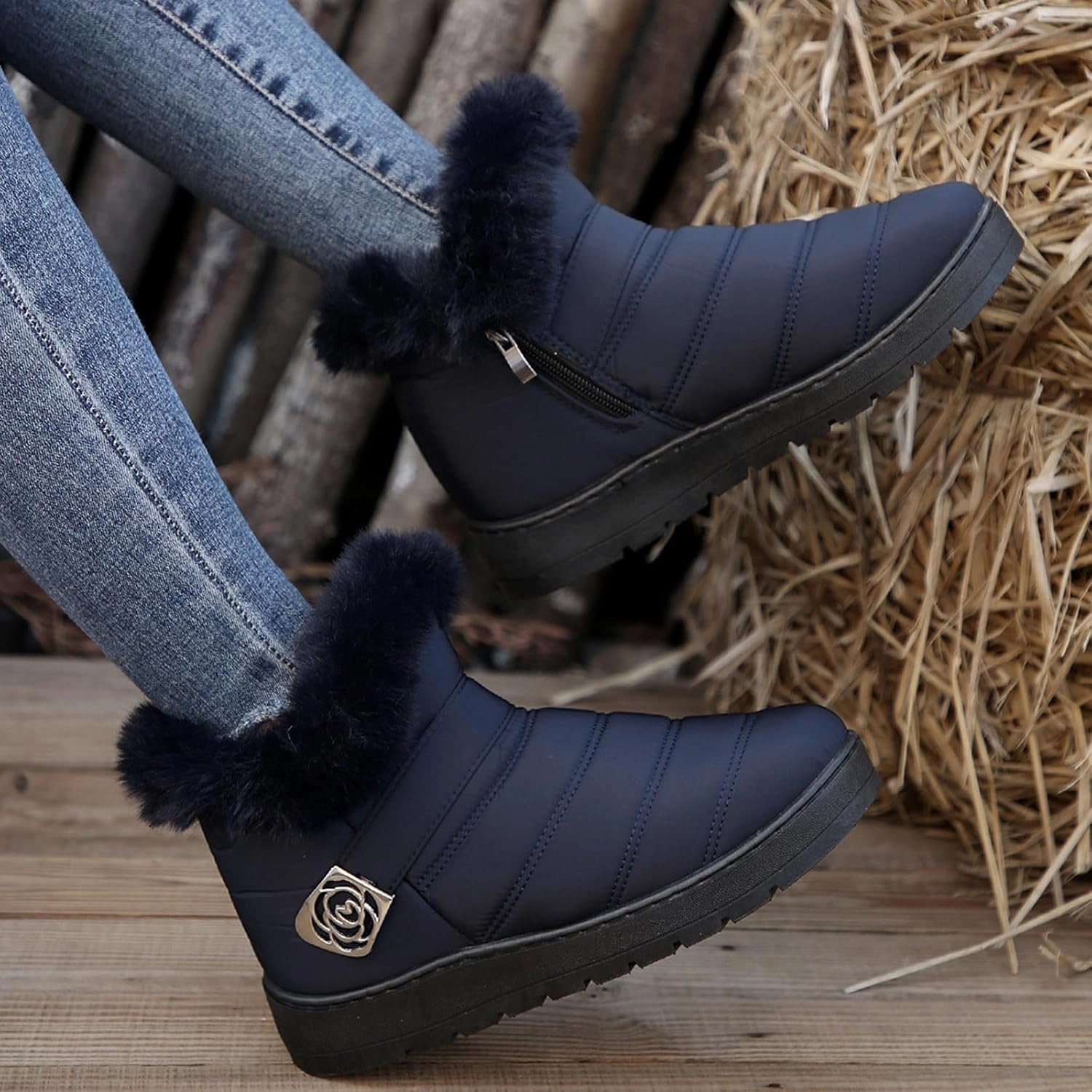 Snow Boots for Women Platform Boots 2024 Winter Warm Outdoor Waterproof Plush Insulation Flat Bottom Short Boots Safety Boots Steel