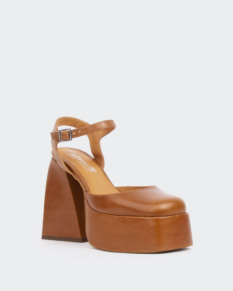 Kotter, Tan Leather/Cuir Ocre High Heels Stretch