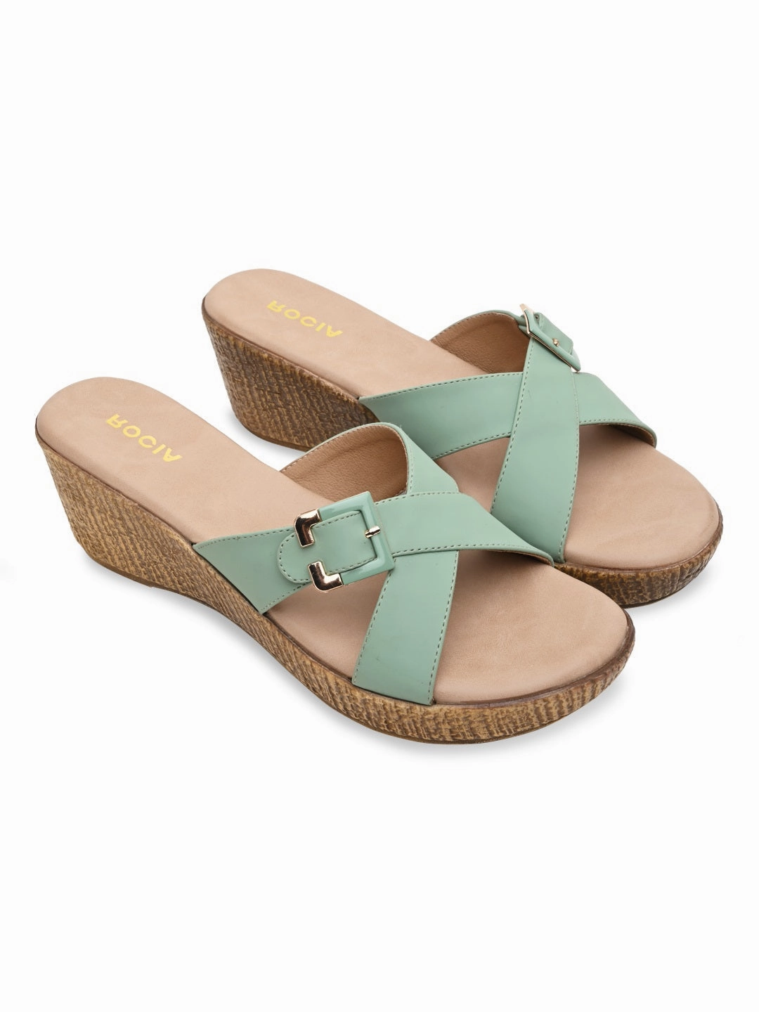 Telephone High Heel Rocia By Regal Green Women Casual Buckled Platforms