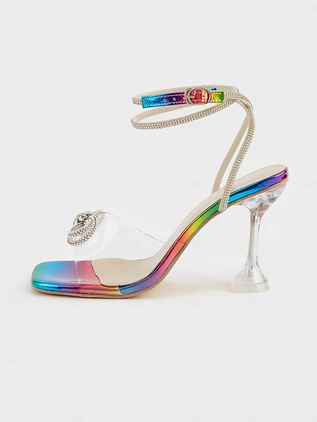 Heel with Clear High Colorful Crystal Detail Heels Rainbow Bow -