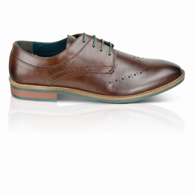 Herbie Leather Brogue Shoes  - Brown Casual Lace Up Oxfords Shoes