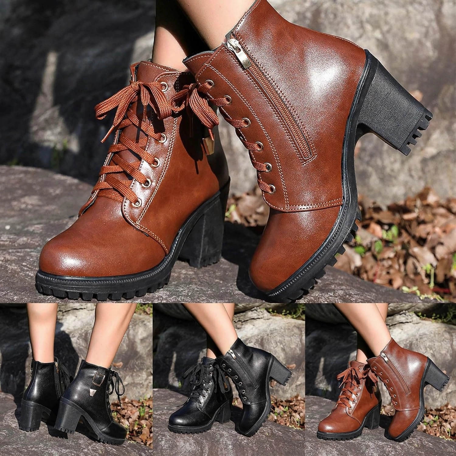 Leopard Print Cowgirl Boots High Heel Black Ankle Booties Black Boots for Women Heel Fall Casual Round Toe Thick Chunky High Heel Lace Up Shoes