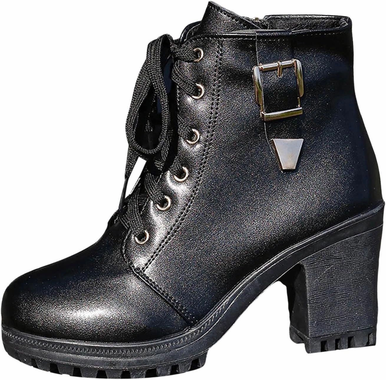 Wallabee Boots High Heel Black Ankle Booties Black Boots for Women Heel Fall Casual Round Toe Thick Chunky High Heel Lace Up Shoes