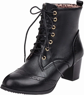 Demonia Boots Dressy Western Ankle Boots Fall Winter Office Work Chunky Heel Cowboy Cowgirl Booties Classic Lace-up Chelsea Boot