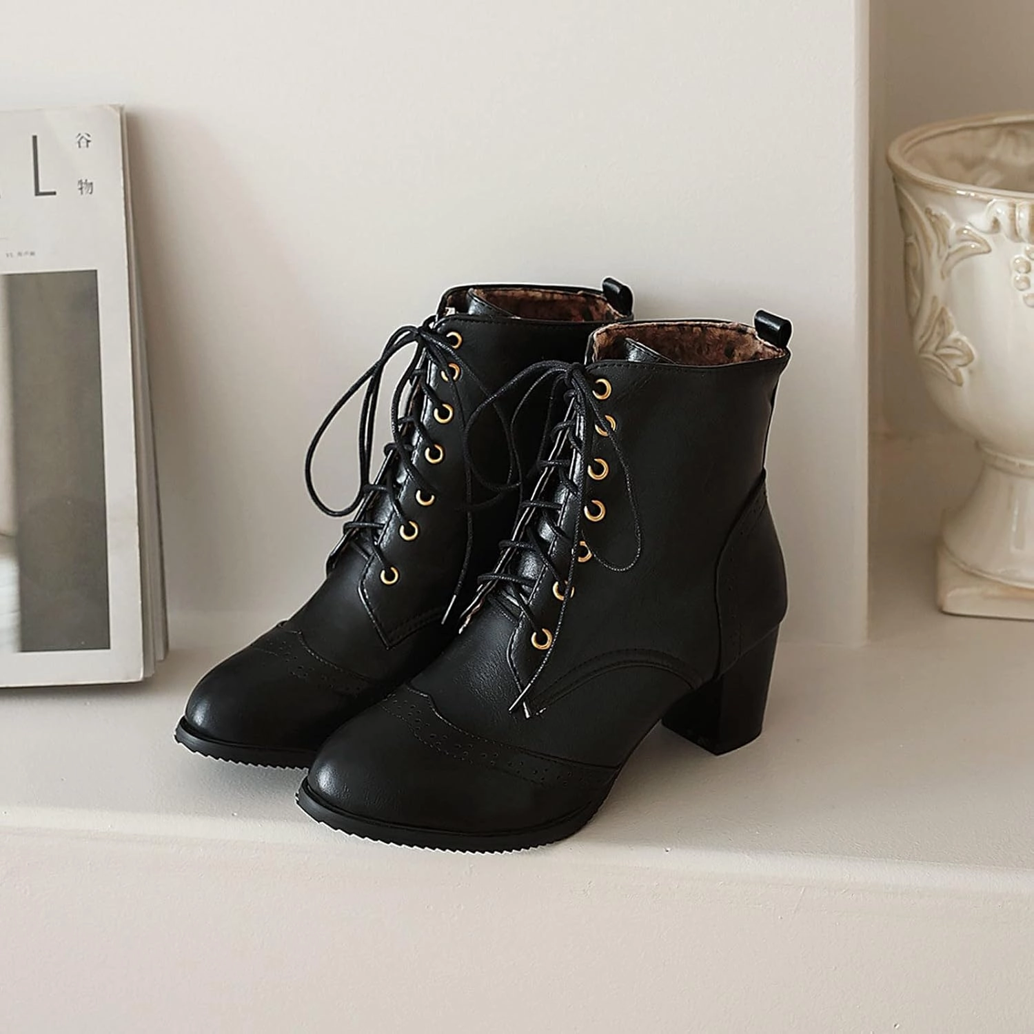 Dressy Western Ankle Boots Fall Winter Office Work Chunky Heel Cowboy Cowgirl Booties Classic Lace-up Chelsea Boot Monk Strap Boots