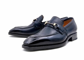 "Harry" Lama Skin Slip-On Loafer Navy Leather Slip On Loafers Slip On