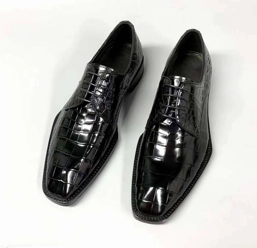 Crocodile Shoes Men's Crocodile Leather Lace-up Dress Shoes Square Toe Black Business Mens Shoes Free Shipping Size38-44 Loafers And Oxfords